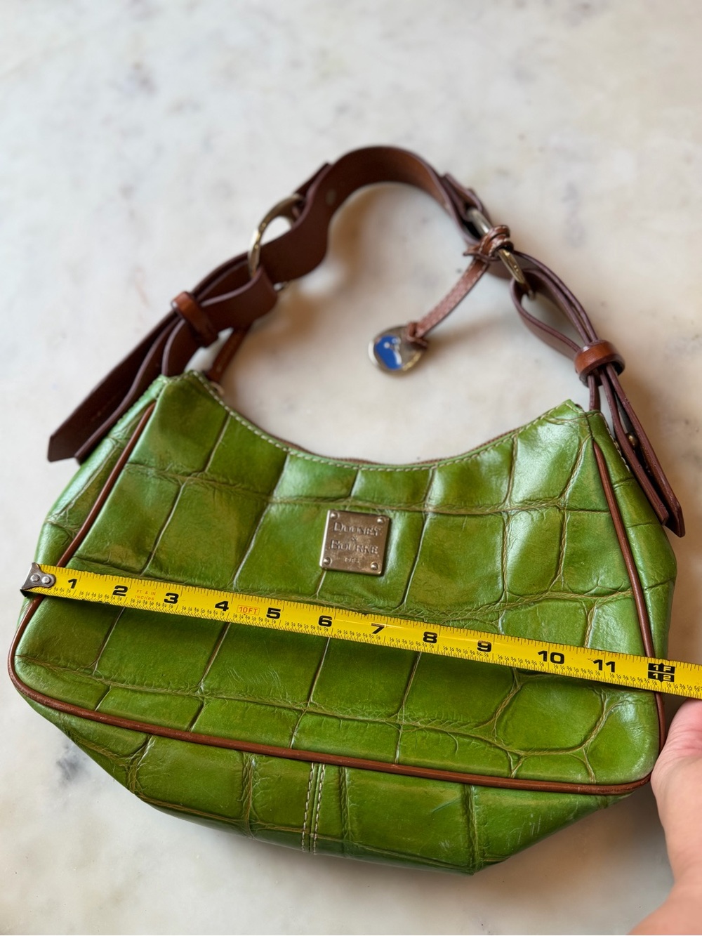 Dooney & Bourke Green Croc-Embossed Leather Shoulder Bag with Brown Trim - Picture 10 of 11